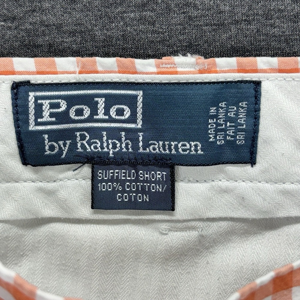 Vintage Polo Ralph Lauren Suffield Shorts Mens 35x9 Orange Gingham Check Preppy - Picture 10 of 13